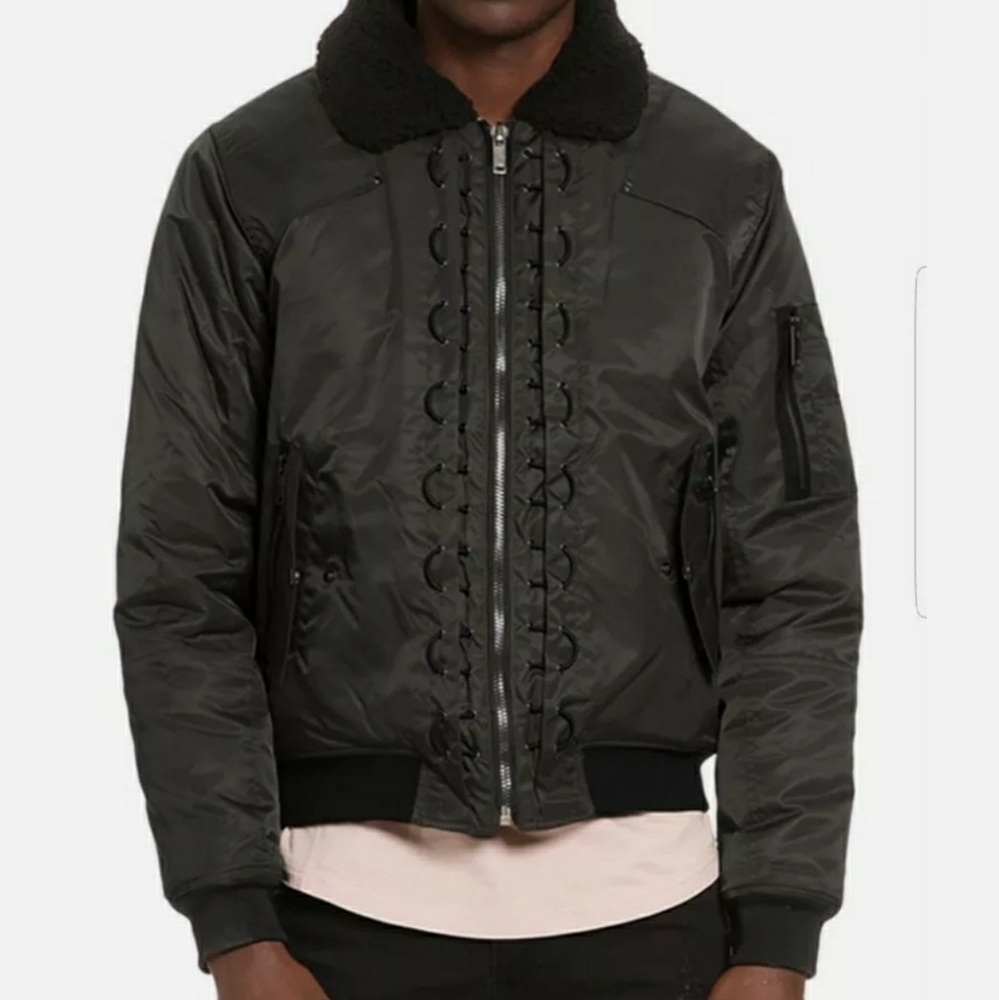Black KAVIAR Bomber Jacket with Faux Fur Collor